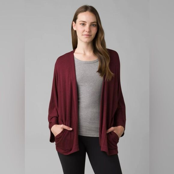 Prana Sweaters - Prana Foundation Seabrook Maroon Heather Wrap Cardigan Kimono sz M Boho Yoga